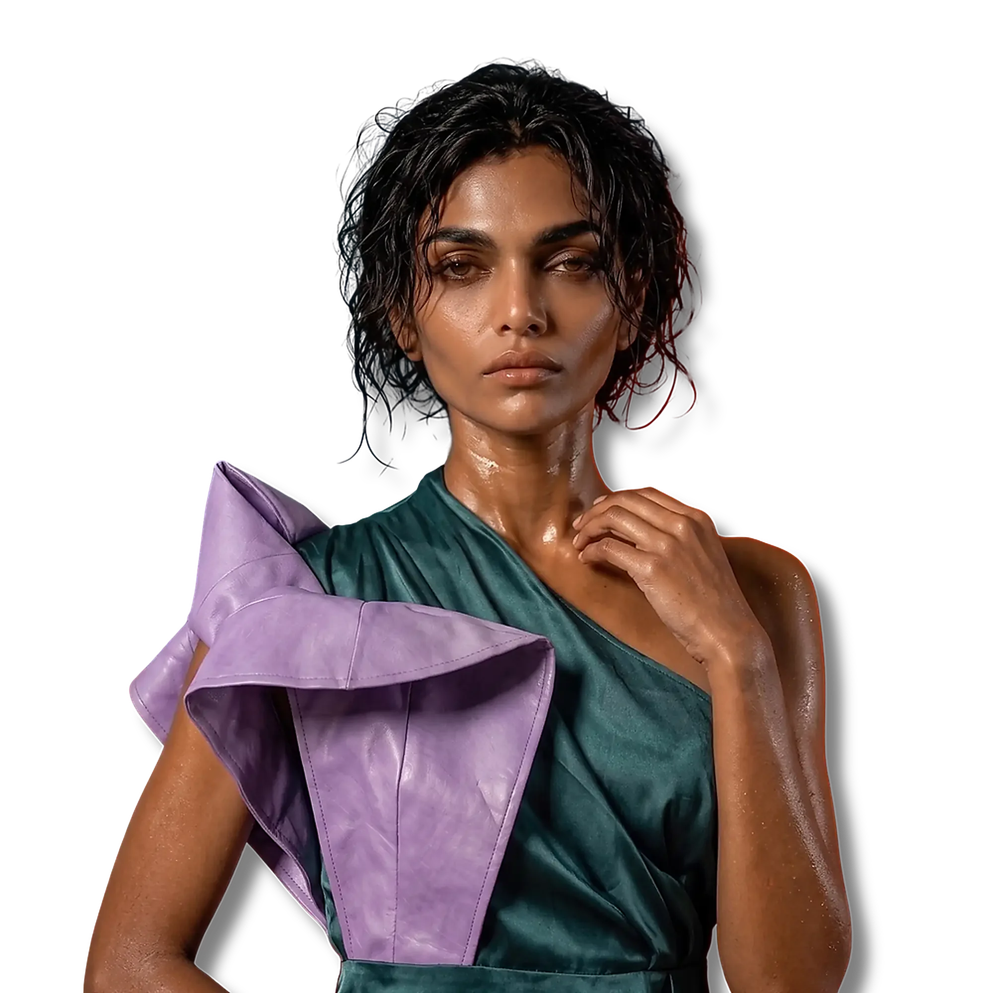 The Virtual Identities service — a model in a sculpted gown